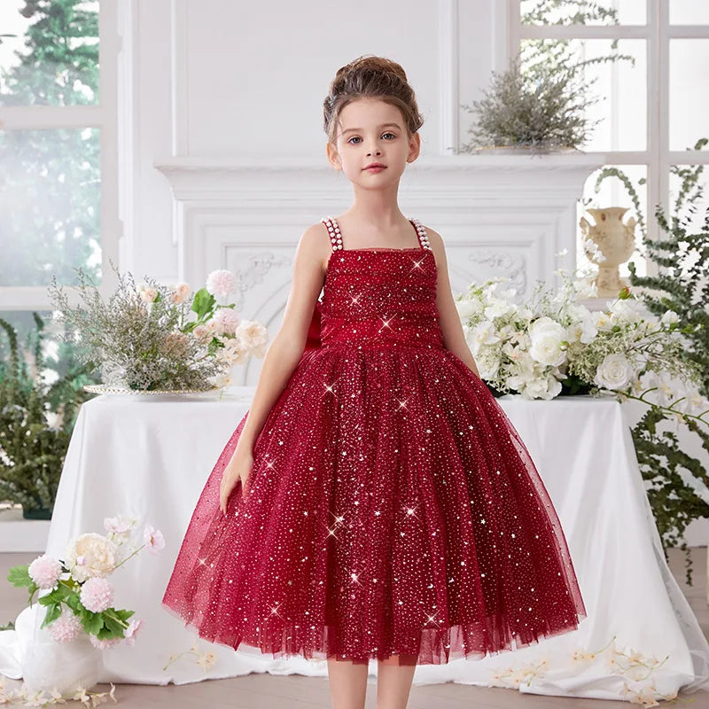 Maxy Girls Party Dress kids Elegant White Bridesmaid Dresses Wedding Prom Gown Birthday Party Luxury Evening Dress For Little Girls
