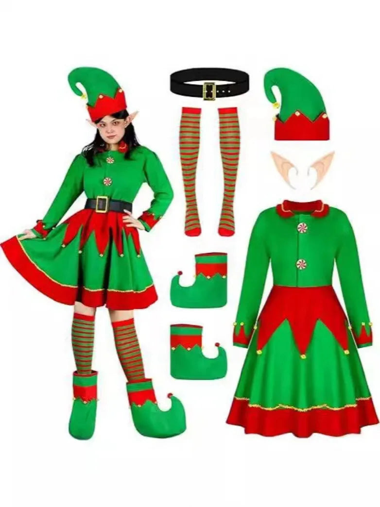 Maxy Christmas Costumes for Girls and MOM Family Matching Dress+Hat+Socks+Shoes+Belt Christmas Set Adult Kids New Year Xmas Suit