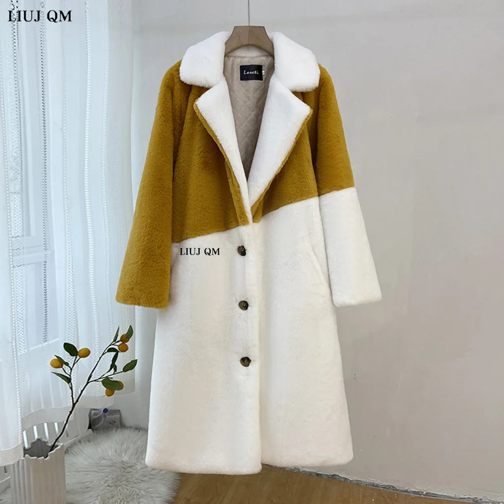 Maxy 5XL Plus Size Women Clothing Faux Fur Coat Winter Jacket Long Trench Coat Hairy Overcoat Thick Warm Female Plush Parka Belt