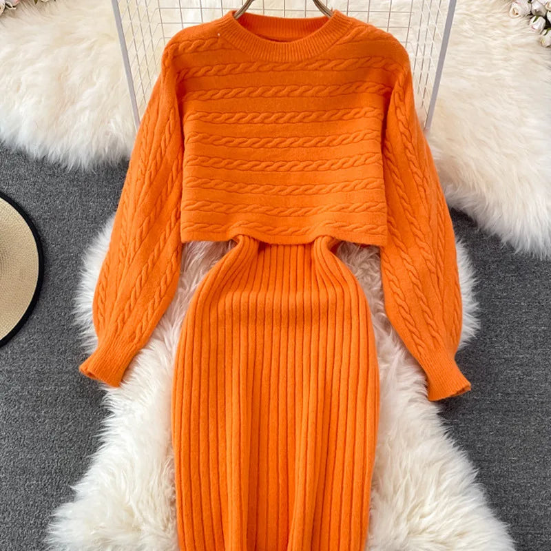 Amay Women Sweater Dress Knit Long Sleeve & Casual Sleeveless Two-Piece Sets Dress Sets Matching Sets Party Pullovers Autumn Winter