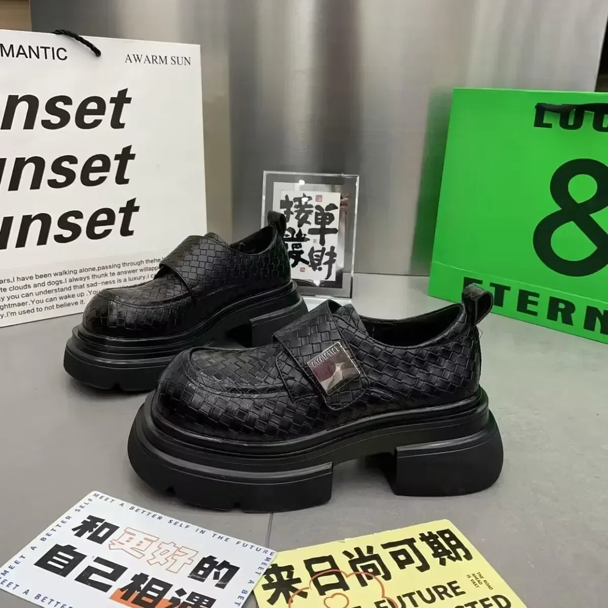 Maxy New Square Head British Small Leather Shoes Children's Fashion Trend Red Thick Sole Elevated Single Shoes