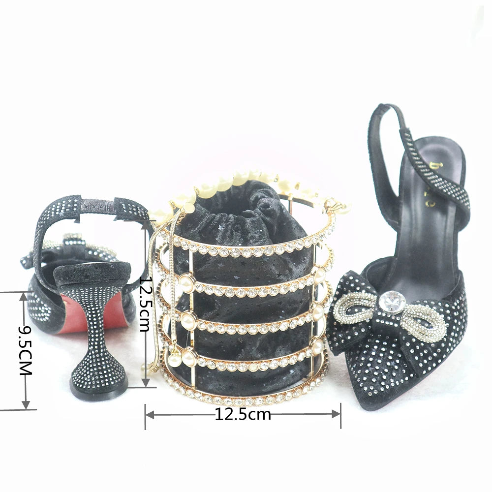 Mosey Shoes and Bag Matching Set with Wine Hot Selling Women Shoes and Bag Set For Party   HYU1-36