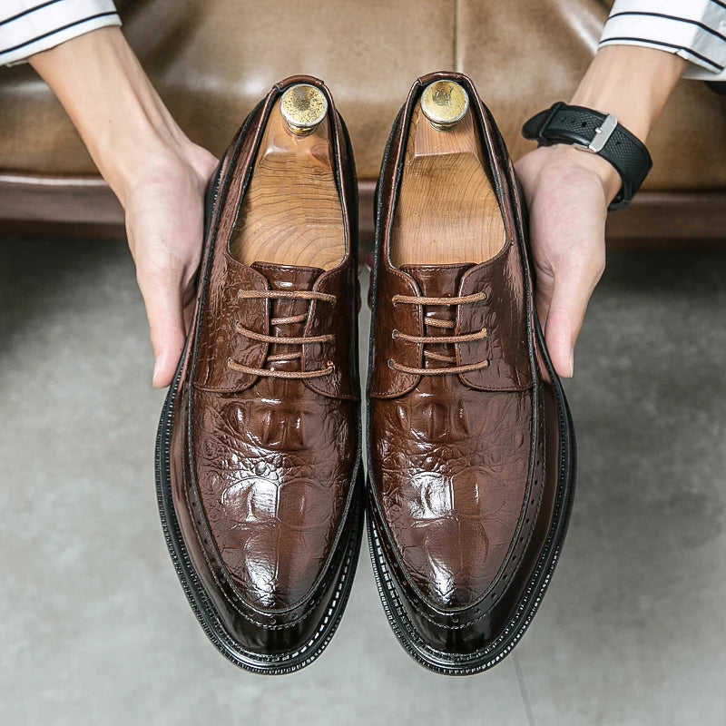 Amay Luxury Men Brogue Dress Shoes Men Suit Casual Shoes Formal Business Leather Shoes Men Brown Wedding Italian Banquet Shoe Size 45
