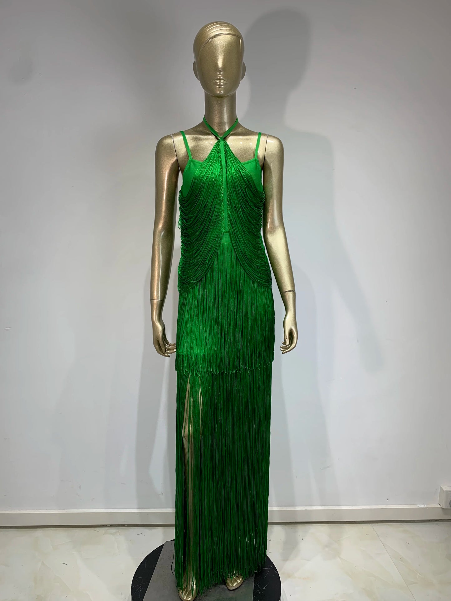 Babs Summer New Green Halter Spaghetti Strap Fringed Bandage Dress High Street Celebrity Evening Party Gowns Guest Looking