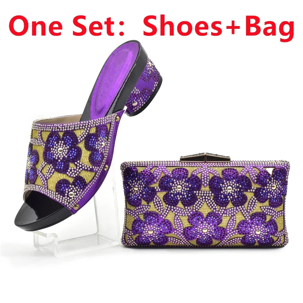 Maxy Silver African Matching Shoes and Bags Italian In Women Italian Shoes and Bags To Match Shoes with Bag Set Decorated with Stone