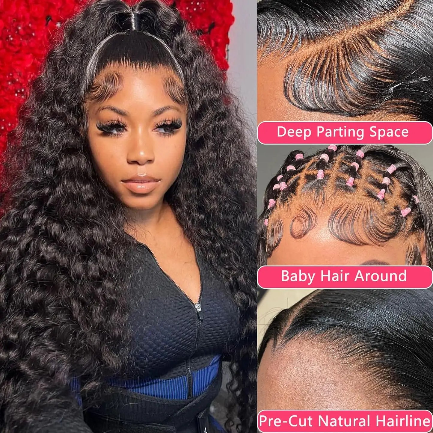 Maxy 250 Density Lace Frontal Human Hair Wig 13x6 HD Transparent Deep Wave Lace Front Wig PrePlucked 5x5 Glueless For Women