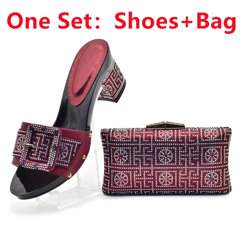 Maxy New Design Italian Matching Shoes and Bag Set Ladies Italian Shoes and Bag Set Decorated with Rhinestone Nigerian Women Pumps