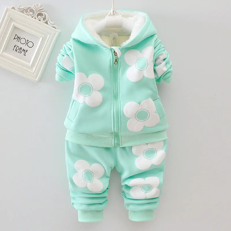 Winter Baby Girls Clothing Set 2021 Autumn Toddler Boys Girls Warm Hooded Coats Pants Suit Kids Thick Tracksuit Clothes Set