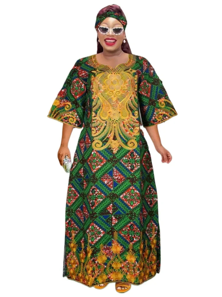 Maxy African Women Traditional Outfit Dashiki Wax Dresses Plus Size Embroidery Maxi Robe Party Evening Gown Turkey Africa Clothing