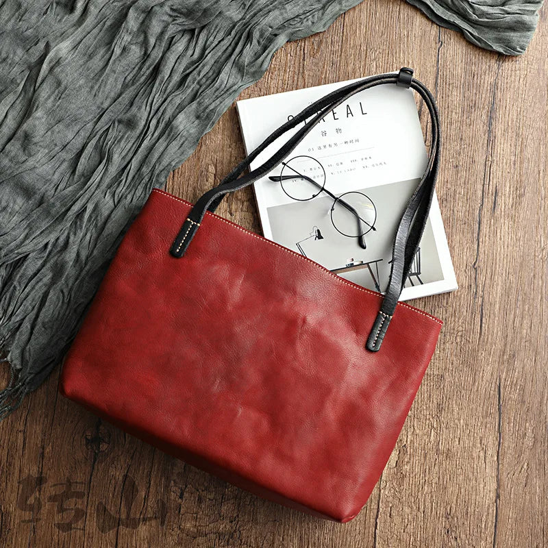 Maxy Vintage Fashion Women Tote Bag Crazy Horse Leather Shoulder Bags Woman Handbags Large Capapcity Female Totes Luxury Bucket Bag