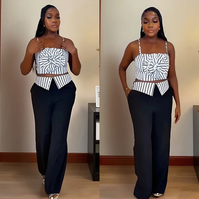 Maxy 2 Piece African Clothes for Women Summer Sexy African Sleeveless Top Long Pant Matching Sets Dashiki African Clothing Outfits