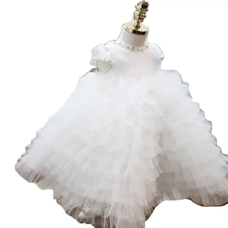 Amay Baby Girls White Lace Princess Tutu Dress Kids Infant Layered Tulle Dress Ball Gown Children Birthday Party Christmas Dresses