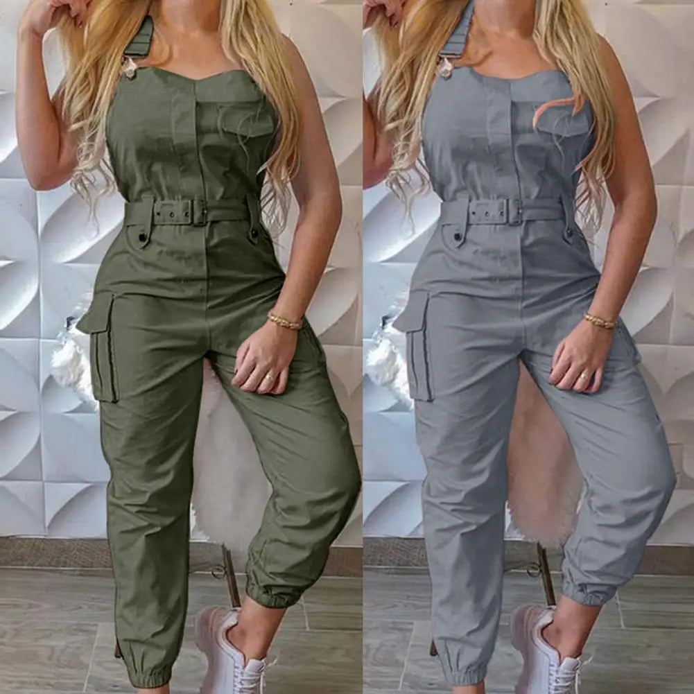 Maxy European and American Suspender Women Jumpsuit Fashion Women Loose Strap Jumpsuit Ankle Tied Harem Trousers Casual Playsuits