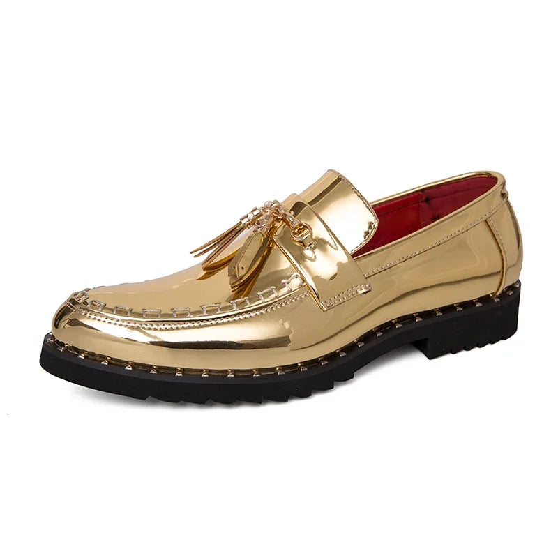 Amay Men's Dress Shoes Gold Glitter Brand Formal Shoes Italian Leather Luxury Fashion Wedding Brogue Shoes Men Oxford Big Size 38- 46