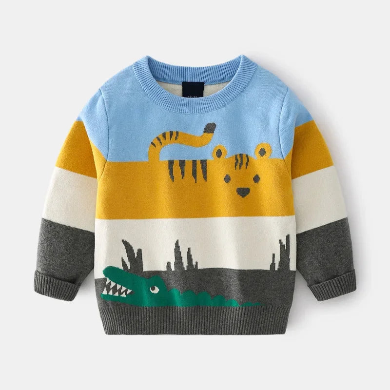 Winter Kids Sweater Animals Cartoon Striped Boys Girls Autumn Hooded Toddler Long Sleeve Clothes Baby Sweaters Children Tops