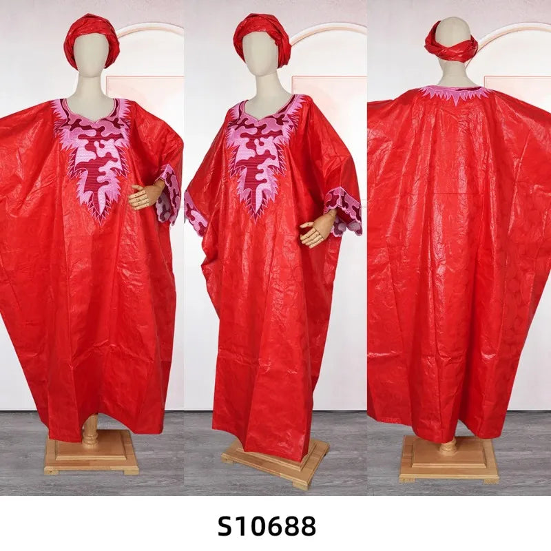 Maxy Clothes for Women Dashiki Ankara Bazin Riche Design Red Wedding Party Dresses with headscarf
