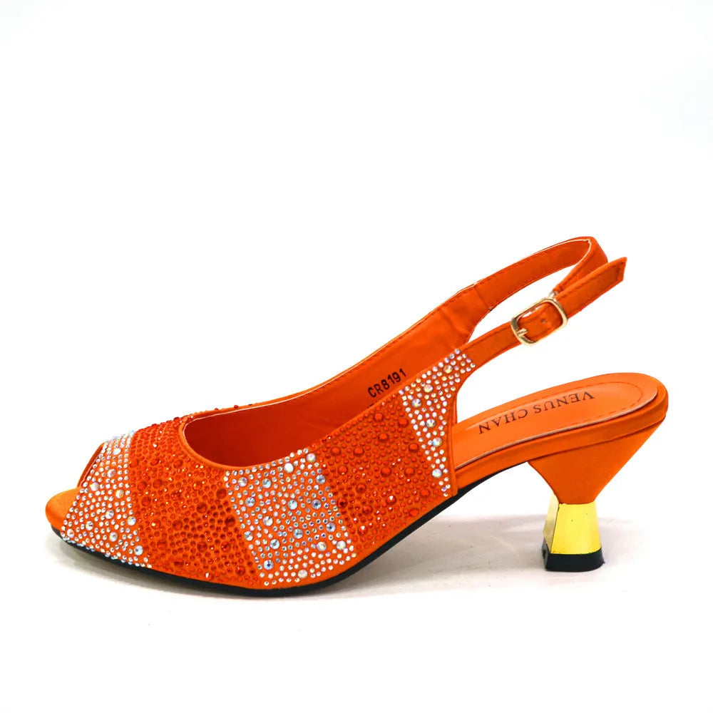 Maxy 2024 Comfortable Heels Women Shoes and Bag Set in Orange Color for Garden Party