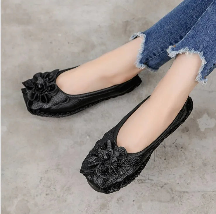 Maxy Women Flats Handmade Casual Women Shoes Woman Flower Genuine Leather Flat Shoes Ballet Flats Women Slip on Loafers