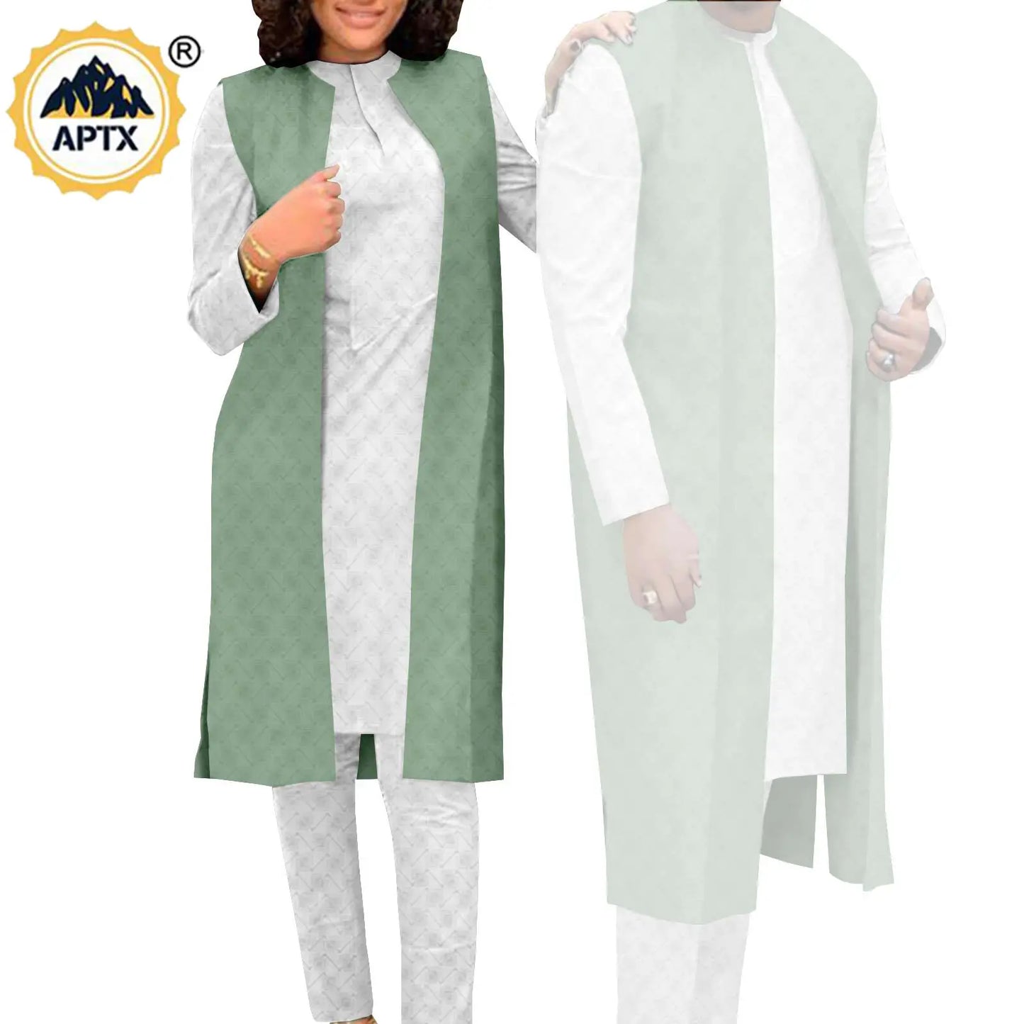 Amay Couples Clothes Bazin Riche Women Outfits 3 Pieces Sets Match Men Jacquard Shirt and Pants and Vest Jackets Sets Y22C029