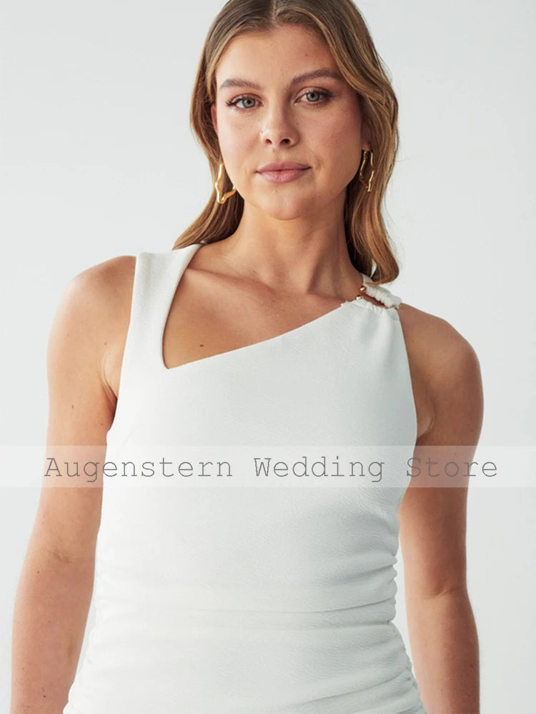 Maxy Medi Wedding Dress Simple White Satin Bespoke Occasion Gown Column Sleeveless Midi Dresses Formal Dress Women Elegant