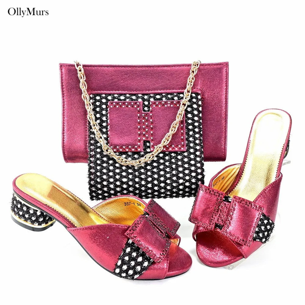 Maxy New Arrival Rhinestone Pretty Women Sandal Shoes And Bag Set Italian Summer Pumps Shoes And Bag Set For Evening Dress