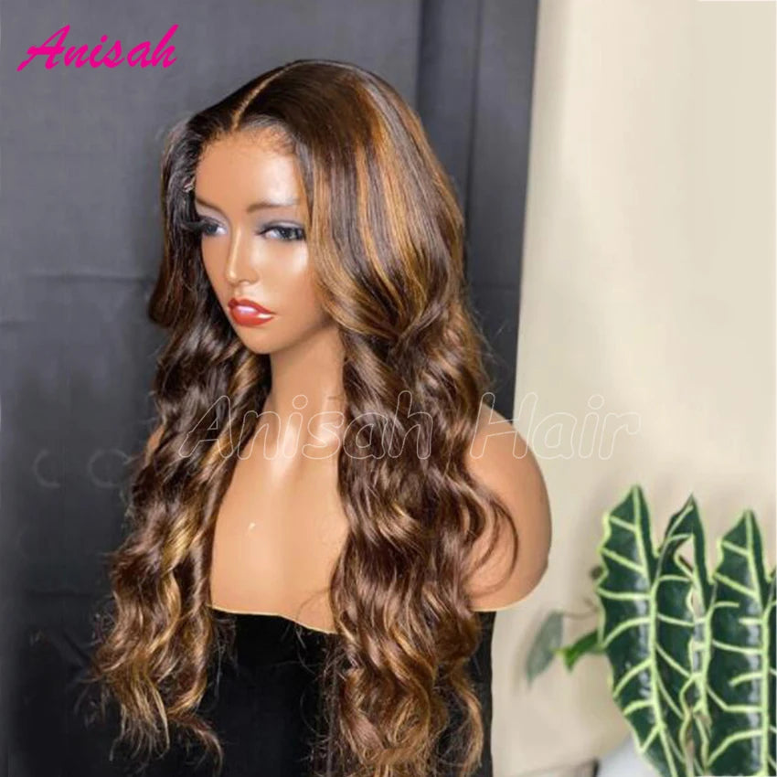 Maxy Ombre Human Hair Lace Front Wigs for Black Women Transparent Lace Frontal Wigs Glueless Body Wave Highlight Wigs Human Hair