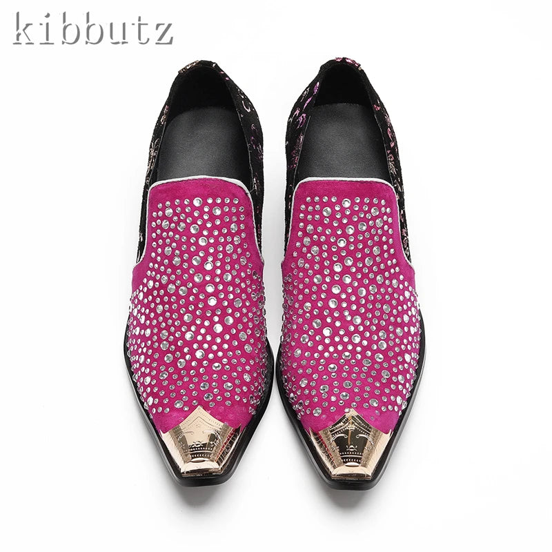 Vicso Luxury Bling Rhinestones Men Loafers Brand Design Metal Toe Prints Slip On Oxfords Shoes Male Wedding Party Dress Shoes