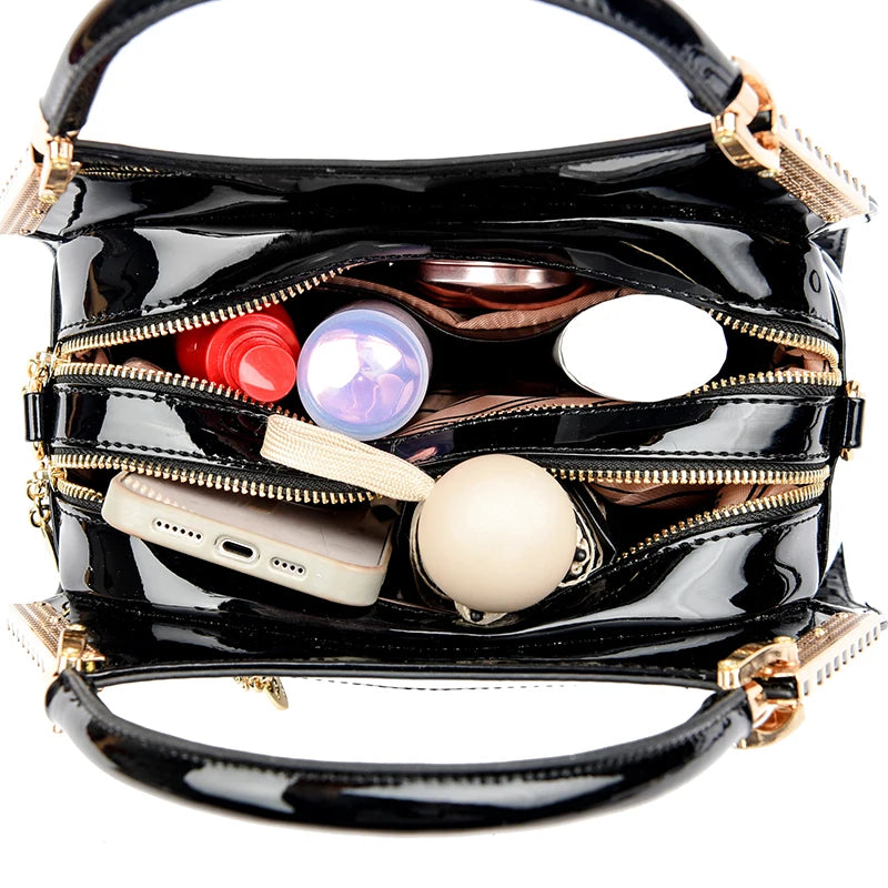 Maxy High Quality Patent Leather Three Layers Women Shoulder Bags Luxury Designer Messenger Casual Tote Bag Large Capacity Hand bags