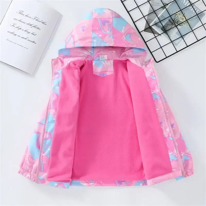 Waterproof Hooded Coat Kids Cartoon Girls Lovely Warm Rmovable Fleece Lined Jacket Cotton Padded Cothes Children Outfit XMP95