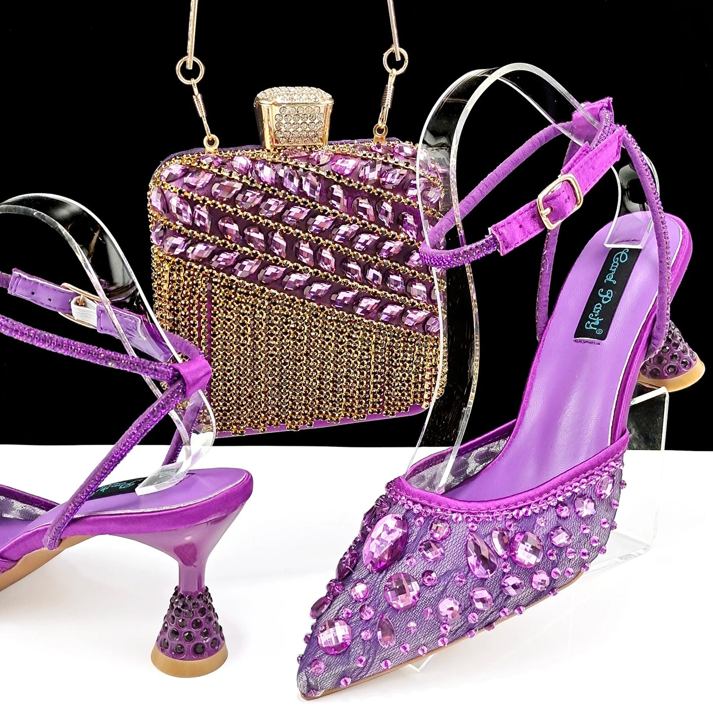 Maxy fashion Shoes and Bag Sets for Evening Party with Stones Handbags Match Bags!