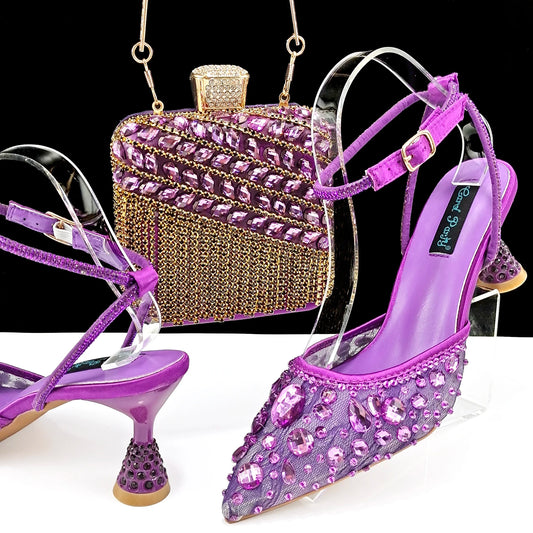 Maxy fashion Shoes and Bag Sets for Evening Party with Stones Handbags Match Bags!