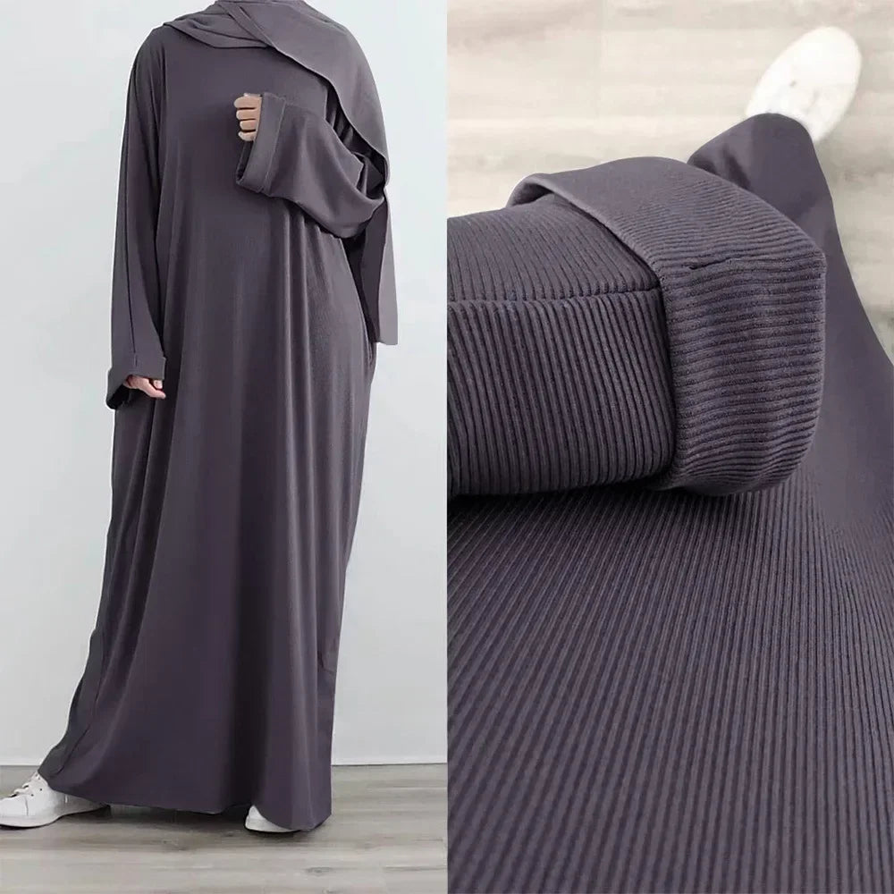 Maxy Autumn Rib Knit Abaya for Women Muslim Winter Clothes Casual Long Hijab Dress Islamic Dubai Turkey Outfit Ramadan Eid Kaftan