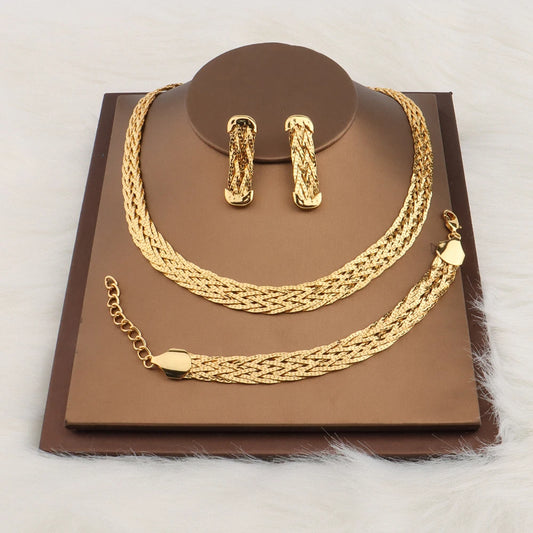 YM Gilding Hollow Earrings Necklace Set Fashion Women Dubai Africa Luxury Punk Jewellery Valentine's Day Gift Choker Necklace