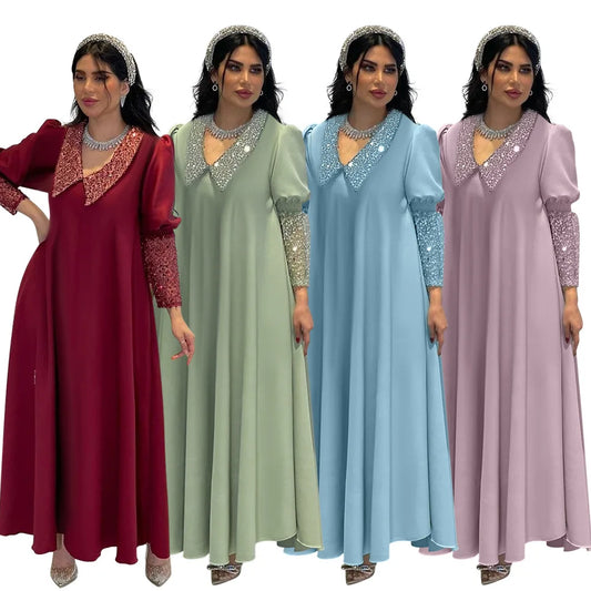 Amay Eid Sequin Abayas for Women Muslim Maxy Dress Dubai Abaya Ramadan Islam Jalabiya Caftan Marocain Femme Turkey Kaftan Gown