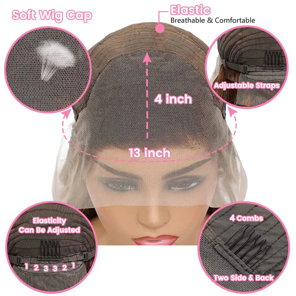 Highlight Ombre Lace Front Wig Human Hair 36Inch P1B/30 Deep Wave HD Lace Front Wigs Human Hair Pre Plucked 13x4 200 Density