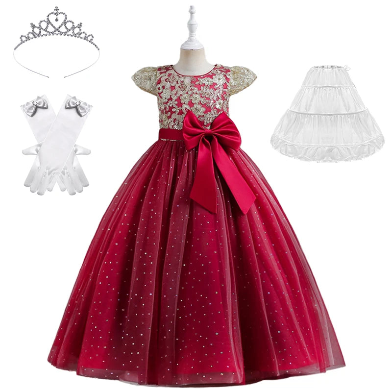 Maxy 5-14 Years Luxury Children's Elegant Party Long Bridesmaid Dresses for Girls Teenage Ceremonial Occasions Clothing Kids Dresses