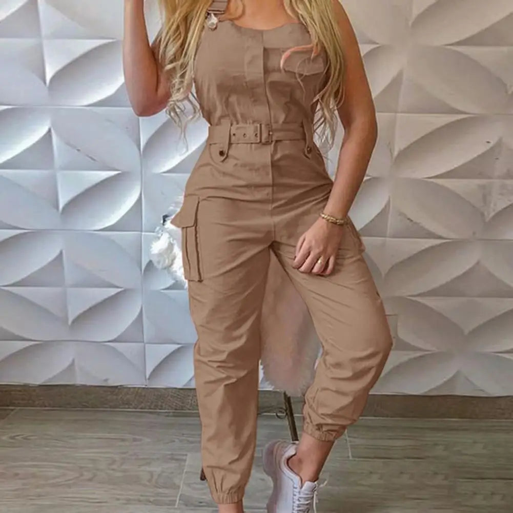 Maxy European and American Suspender Women Jumpsuit Fashion Women Loose Strap Jumpsuit Ankle Tied Harem Trousers Casual Playsuits