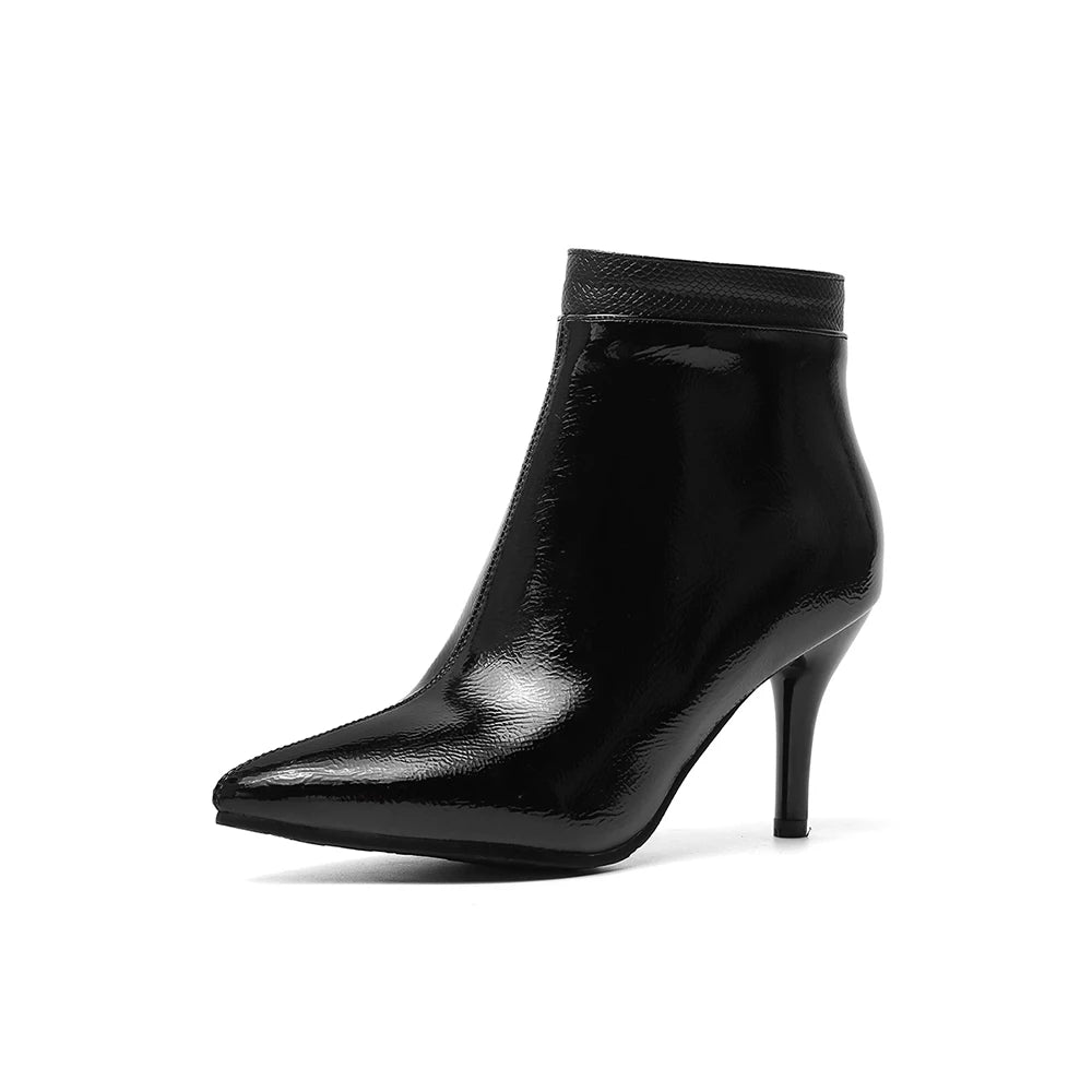 Winter Brand New Glossy Black Gray Women Ankle Dress Boots High Heels Lady Nude Shoes EA114 Plus Big Small Size 10 30 43 48