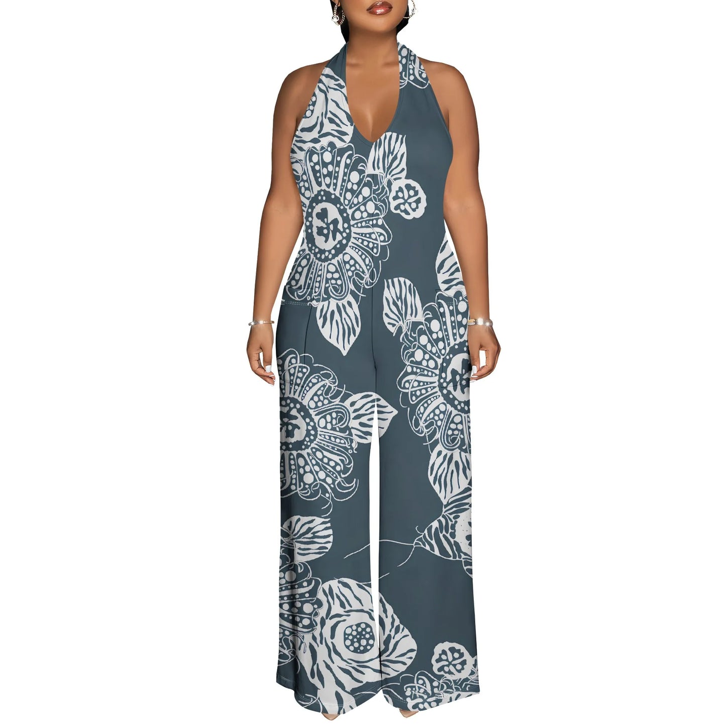 Maxy Bold Abstract Brushstroke Halter V-Neck Maxy Dress - Women's Modern Artsy Party Resortwear Evening Beachwear