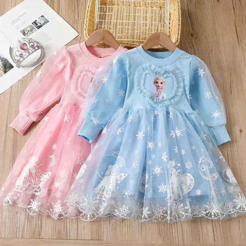 Maxy Disney Elsa Princess Dress Girl Dress Up Spring Autumn Long-sleeve Clothes Kids Gauzed Children Frozen Elsa Birthday Party Dress