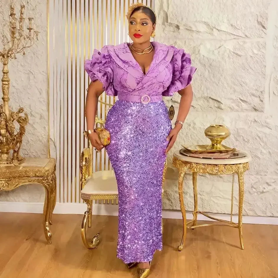 Amay Plus Size Evening Dresses for Women Luxury Sequin Gown Elegant Turkey Wedding Party Long Dress Ankara Ladies Clothing