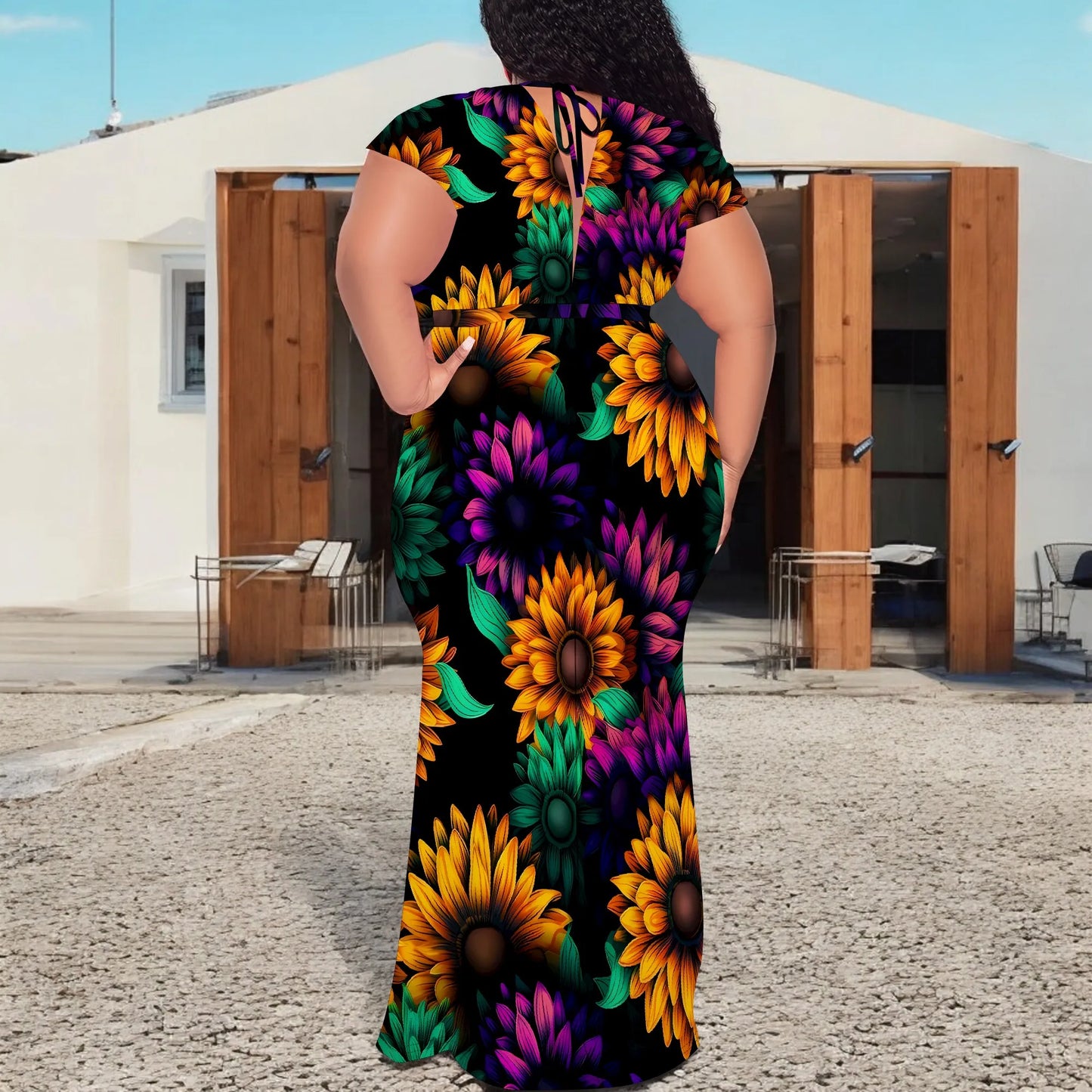 Maxy Plus Size Floral Print Dress V Neck Summer Casual Elegant Long Dress for Women
