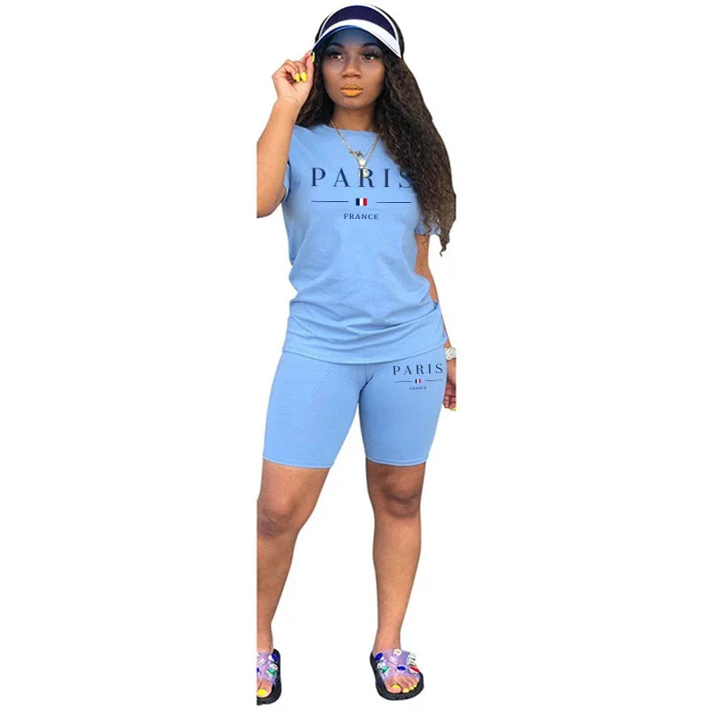 Maxy New Summer Womens Tracksuit Daily Casual Short 2 Piece Set Daily City Printing T-Shirts Shorts Outfits Jogging Womens Short Suit