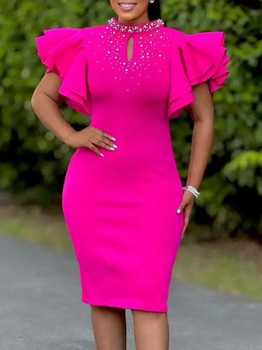 Amay Dresses For Women Summer Spring Africa Clothing Short Sleeve Sexy O-Neck Perspective Slim Office Lady Party Dress