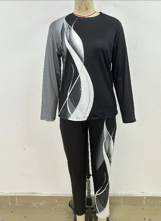 Amay 2 Piece Sets Women Outfits Autumn Winter New Print Long Sleeve Top & Fashion Pants Set Casual Suits Streetwear Y2k Clothes