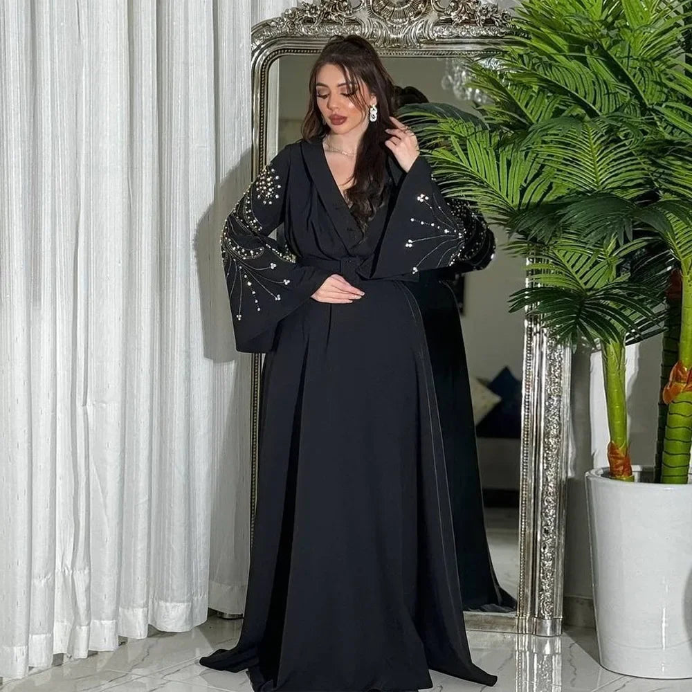 Maxy Luxury Diamonds Muslim Elegant Women Dresses Caftan Moroccan Dubai Kaftan Gown Evening Party dress