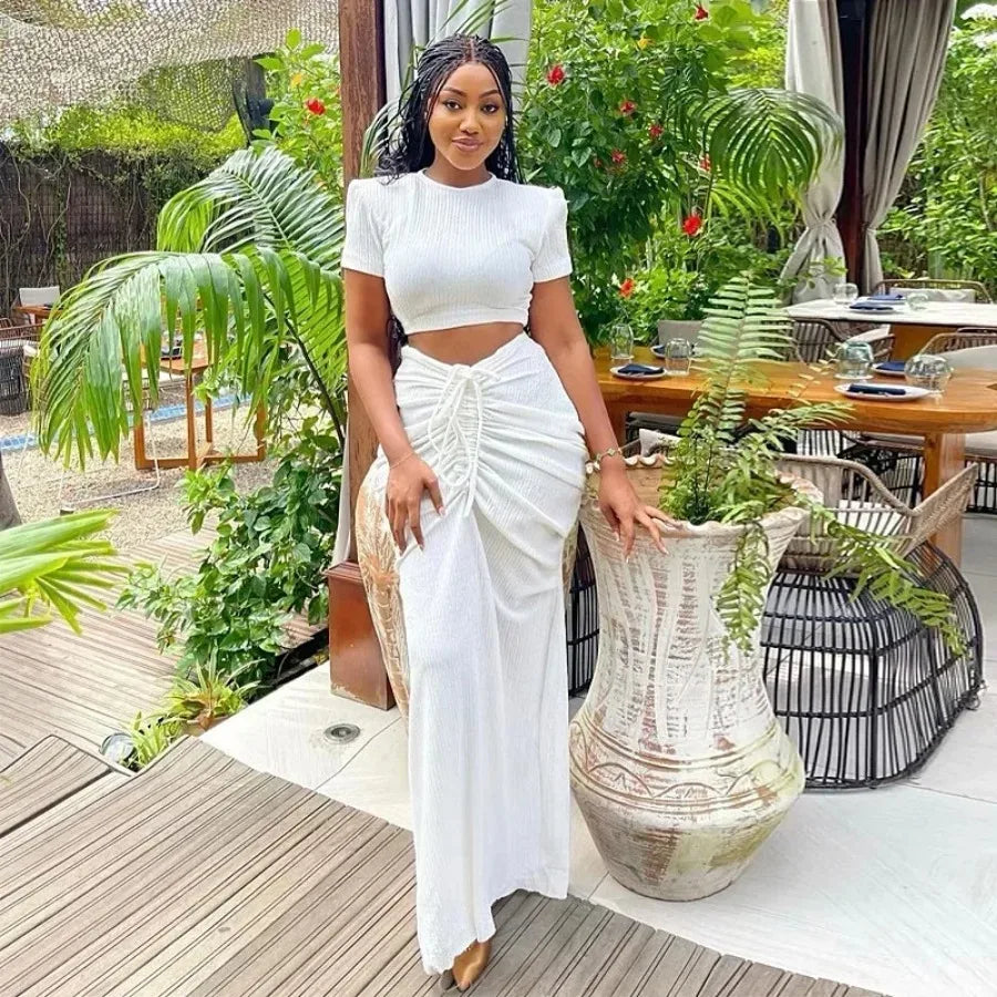 Maxy Two Piece Set Women Clothing Dress Sets Crop Top Draped Skirts Outfits New in Summer Spring dress