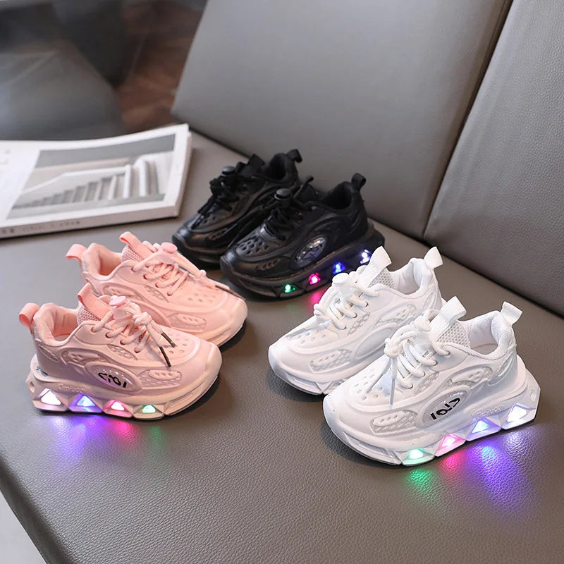 Visco New Tennis Shoes LED Children Train Boys Girls Casual Sneakers Kids Flats Mesh Breathable Sports Shoes Toddler Illuminated Shoes