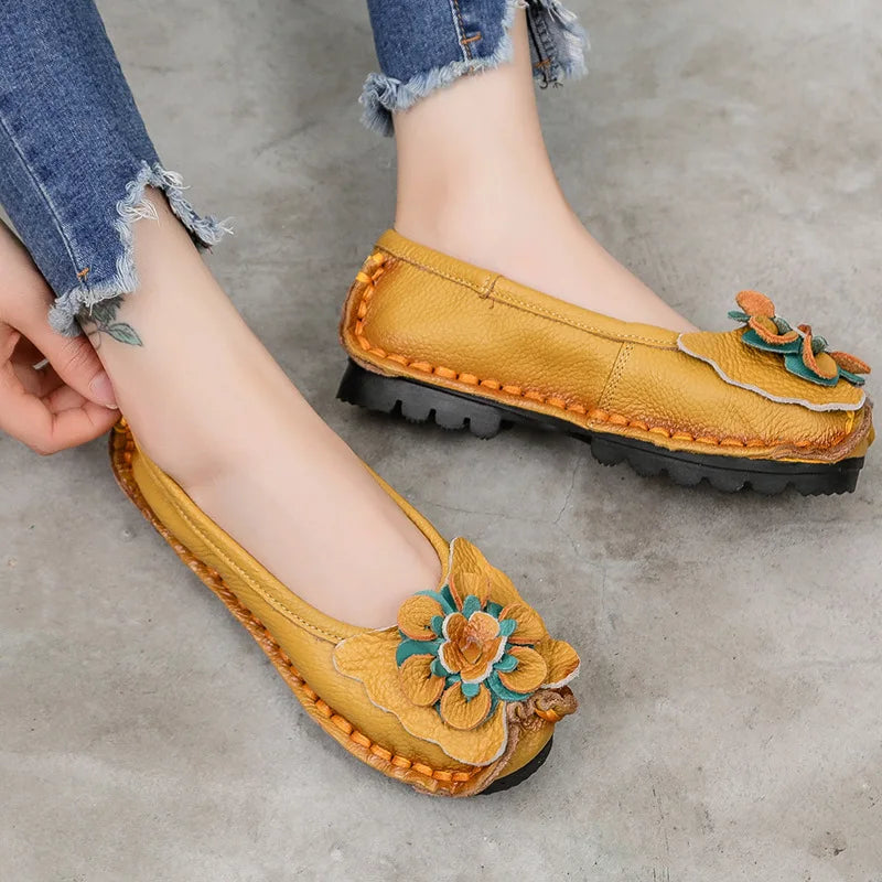 Maxy Women Flats Handmade Casual Women Shoes Woman Flower Genuine Leather Flat Shoes Ballet Flats Women Slip on Loafers