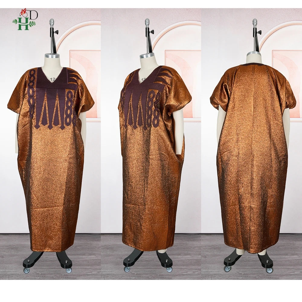 Maxy New Elegant African Women's Plus Size Kaftan Embroidery Dress V Neck Short Sleeve For Parties Cultural Events and Casual Outings
